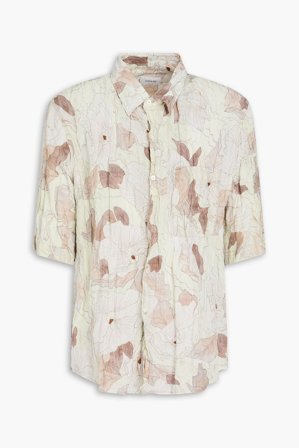 Floral-print crinkled silk-blend shirt - Green - L