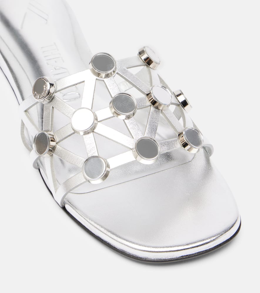 Grid embellished leather flat sandals