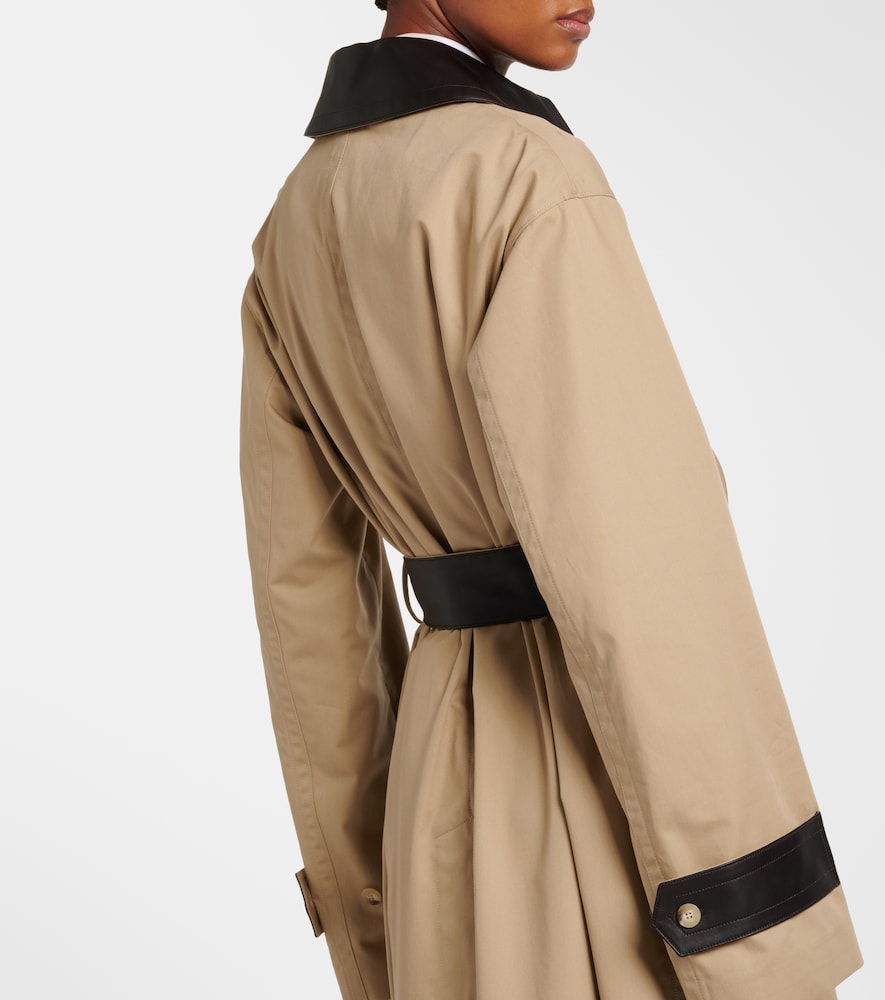 Zaman leather-trimmed cotton trench coat