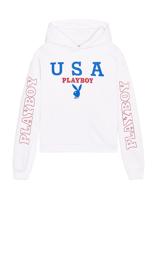 Playboy USA Hoodie in White.  S. Also in L, M, XL/1X