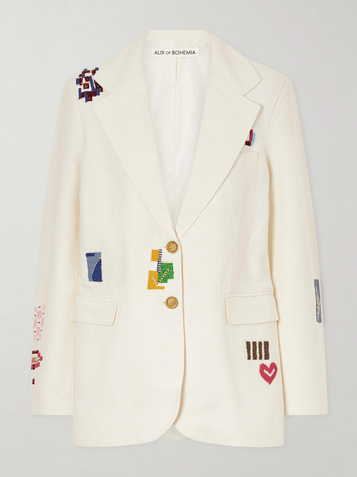 Afternoon Abstract Tile Bead-embellished Silk Blazer - Off-white