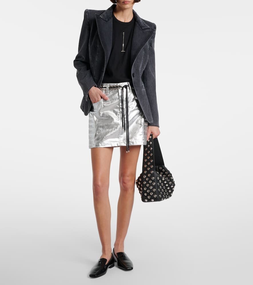 Metallic-effect cotton miniskirt