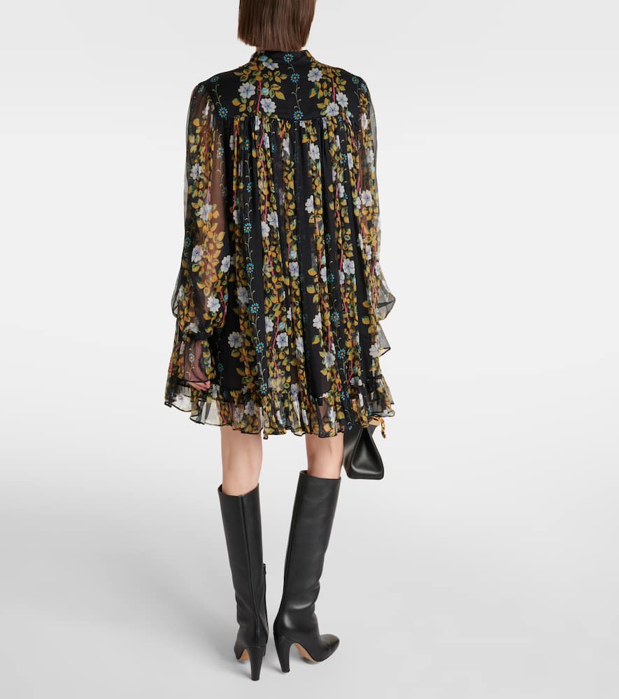 Floral silk crepon minidress