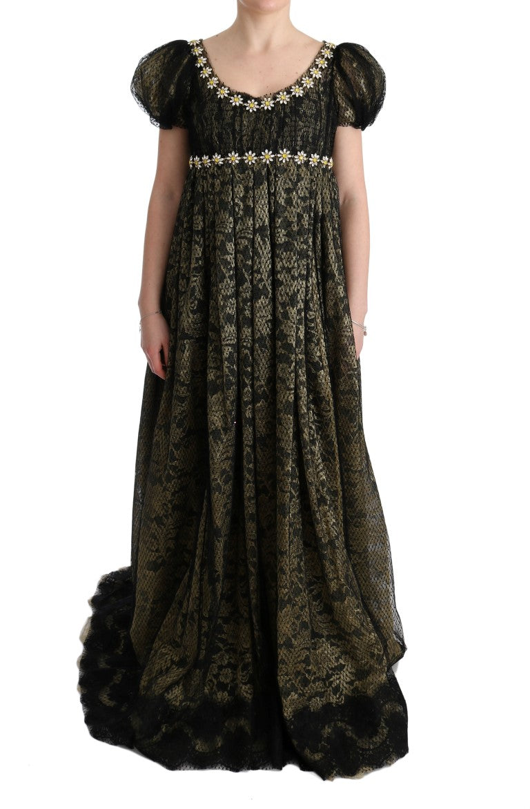 Crystal-Embellished Lace Dress — Black