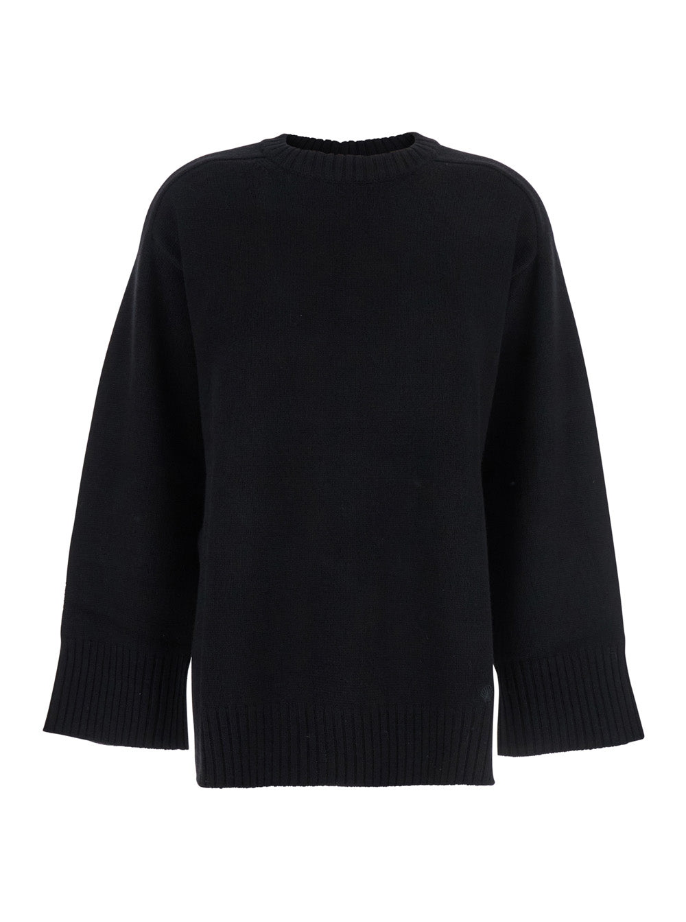 Wool and Cashmere Blend Crew Neck Sweater — Black