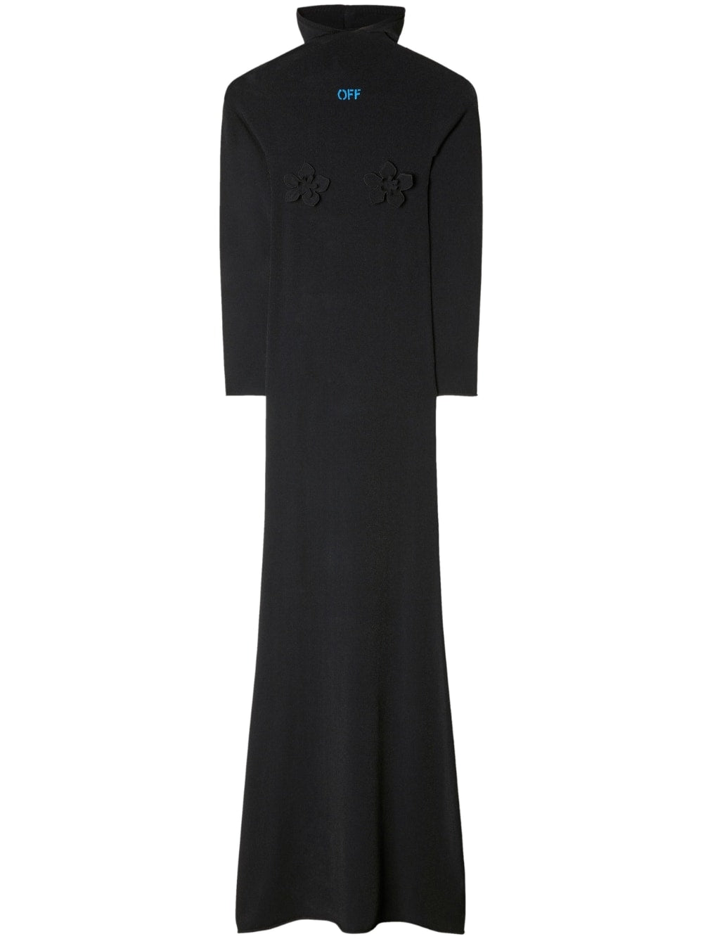 Floral-Appliqué Hooded Dress — Black