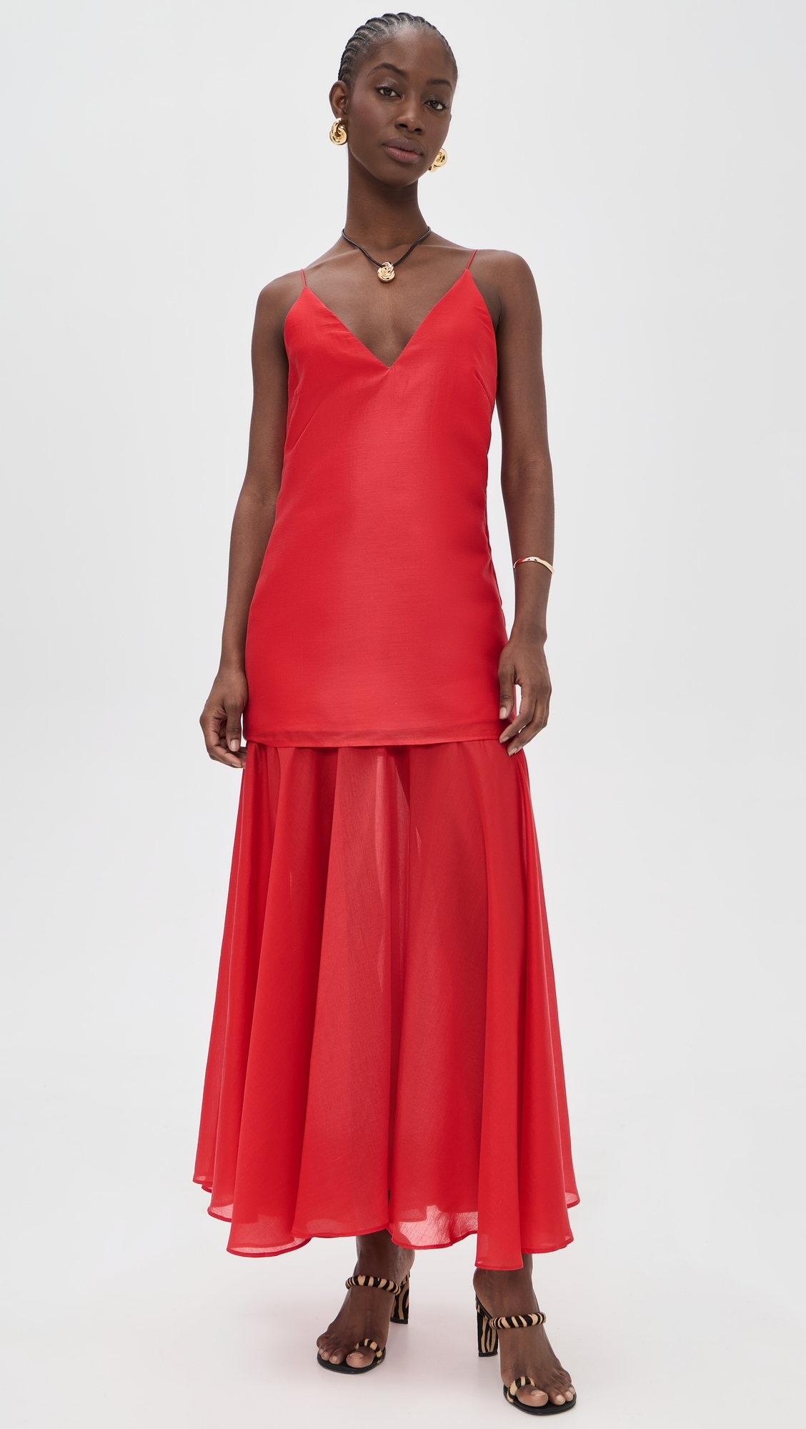 Layered Strappy Maxi Dress Red