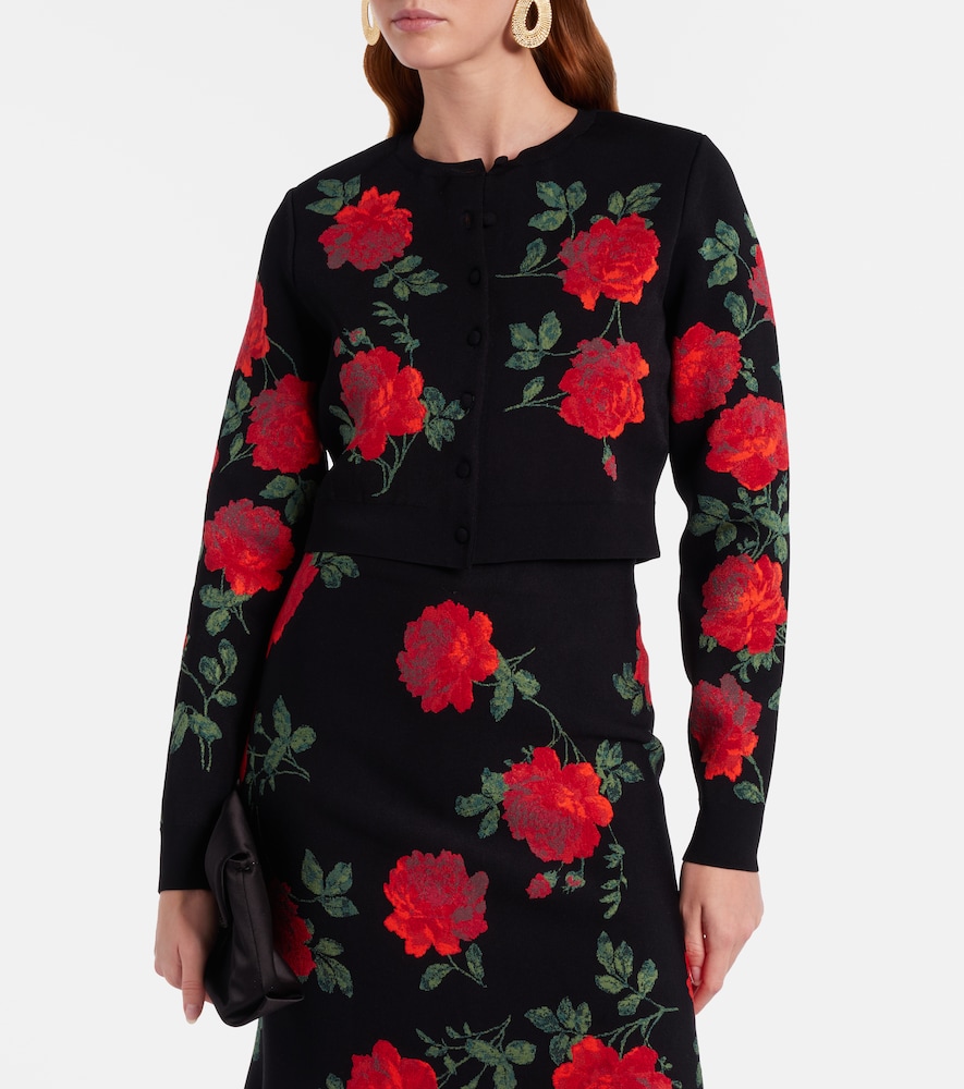 Floral cropped jacquard cardigan