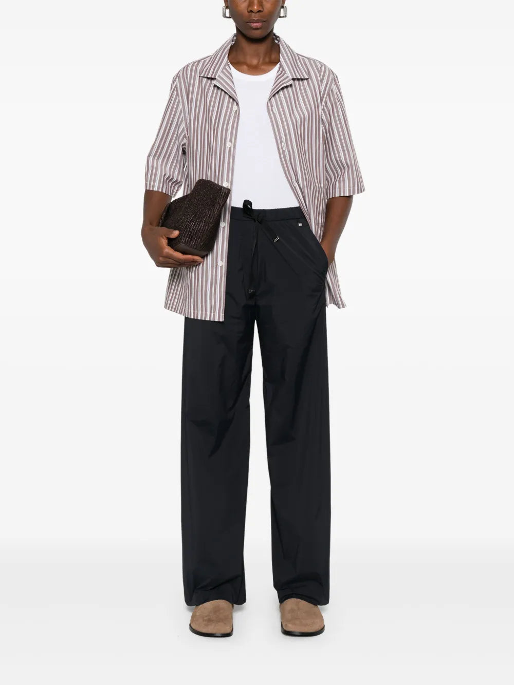 Drawstring Wide-Leg Trousers — Black