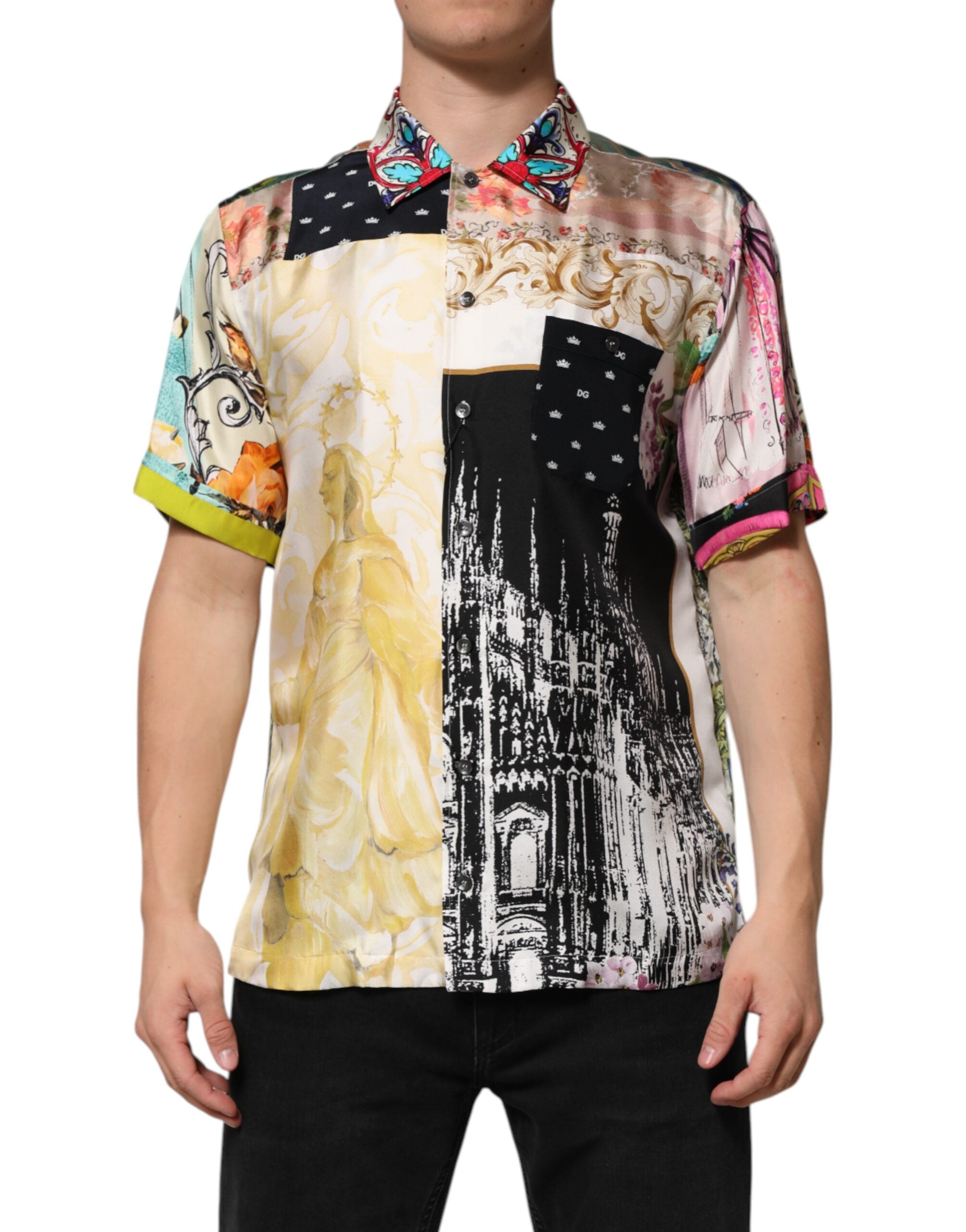 Multicolor Printed Button Down Casual Shirt Silk