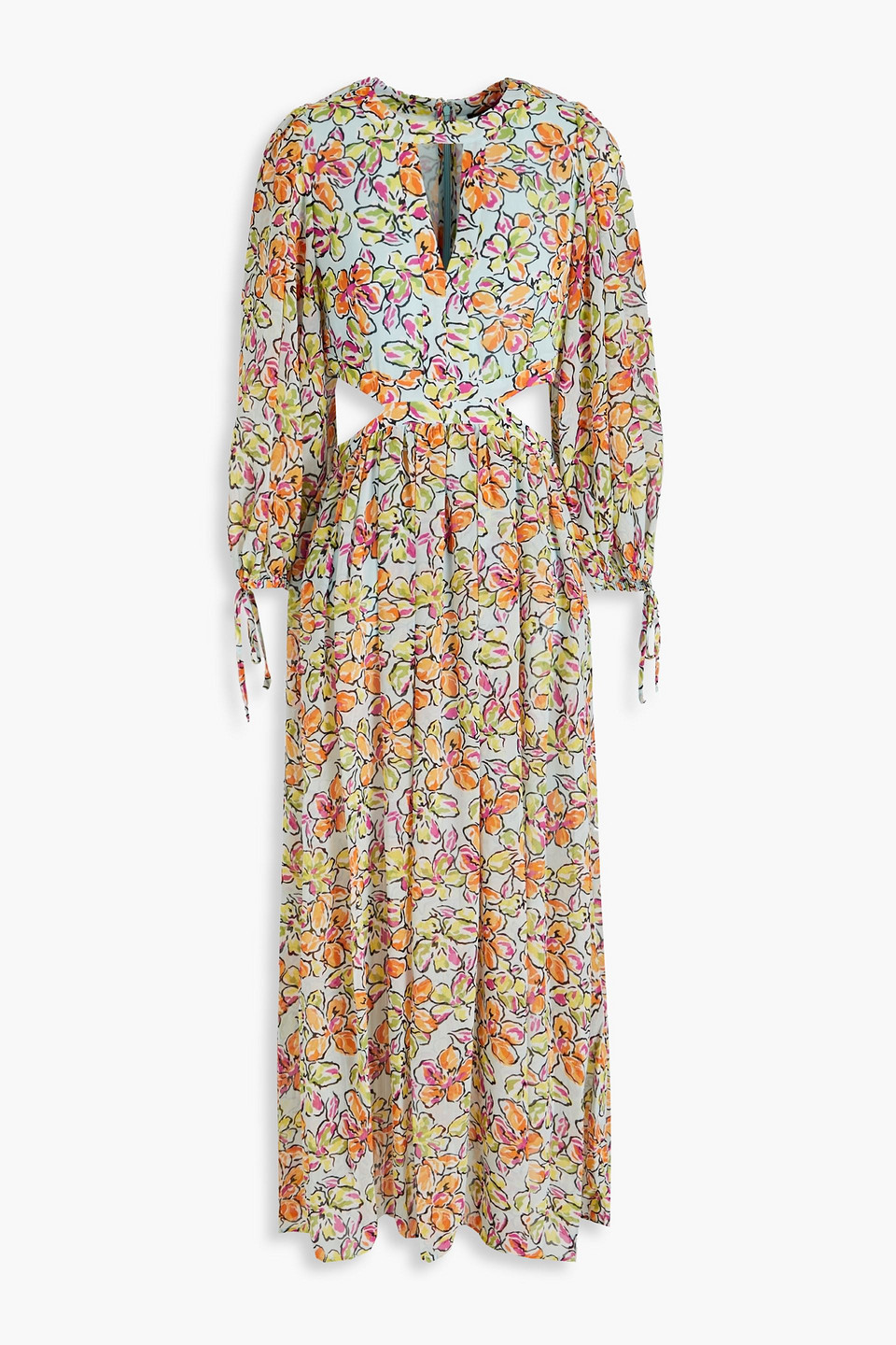 Cutout floral-print georgette midi dress