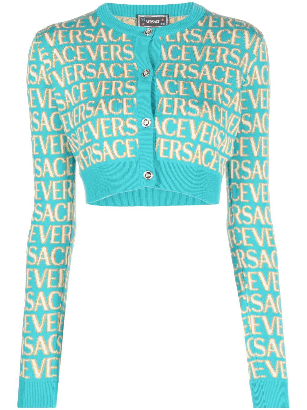 Allover logo-jacquard cropped cardigan - Blue