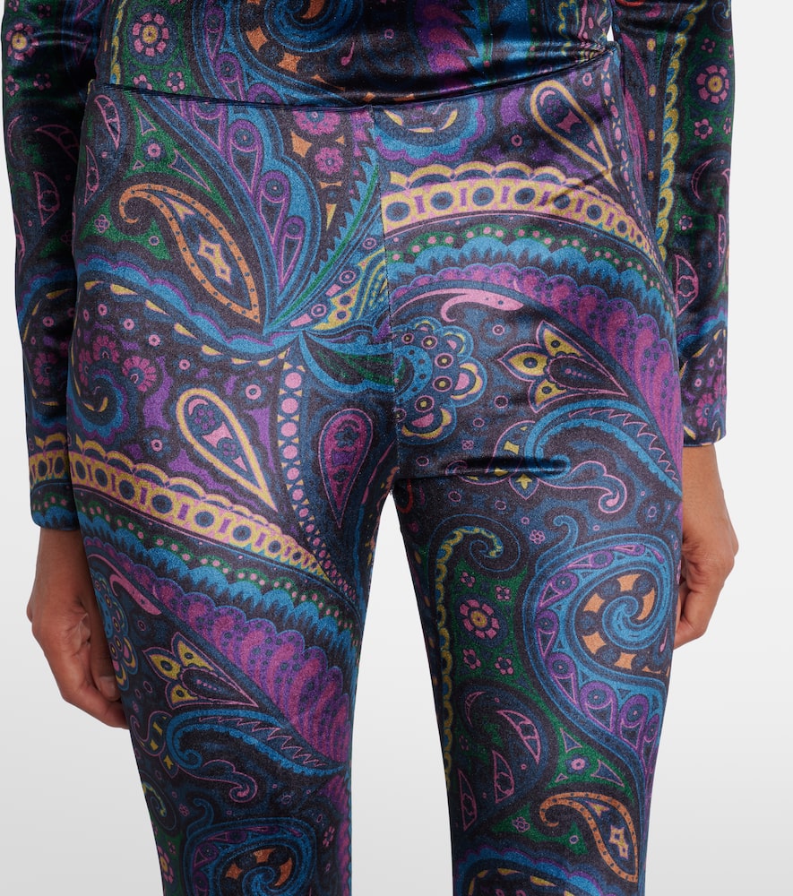 Printed high-rise velvet flared pants