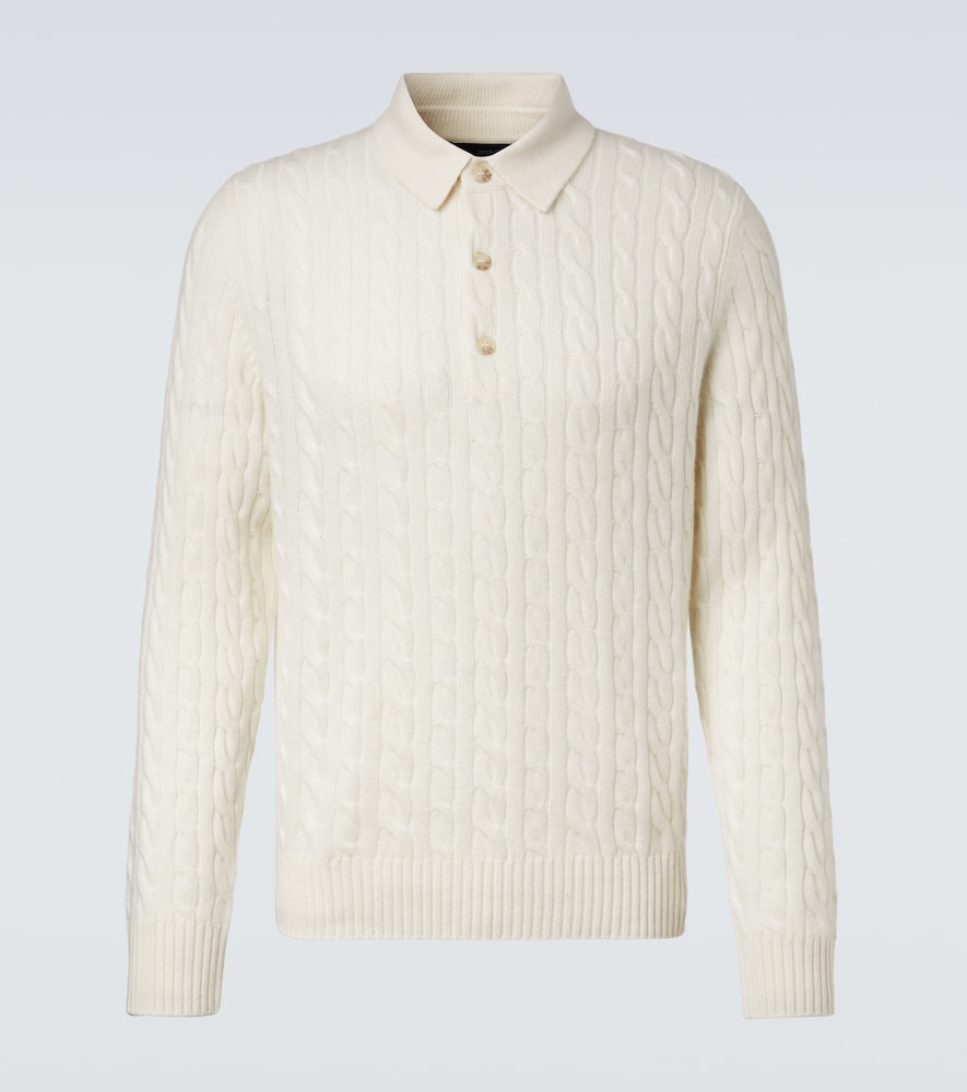 Cable-knit cashmere polo sweater