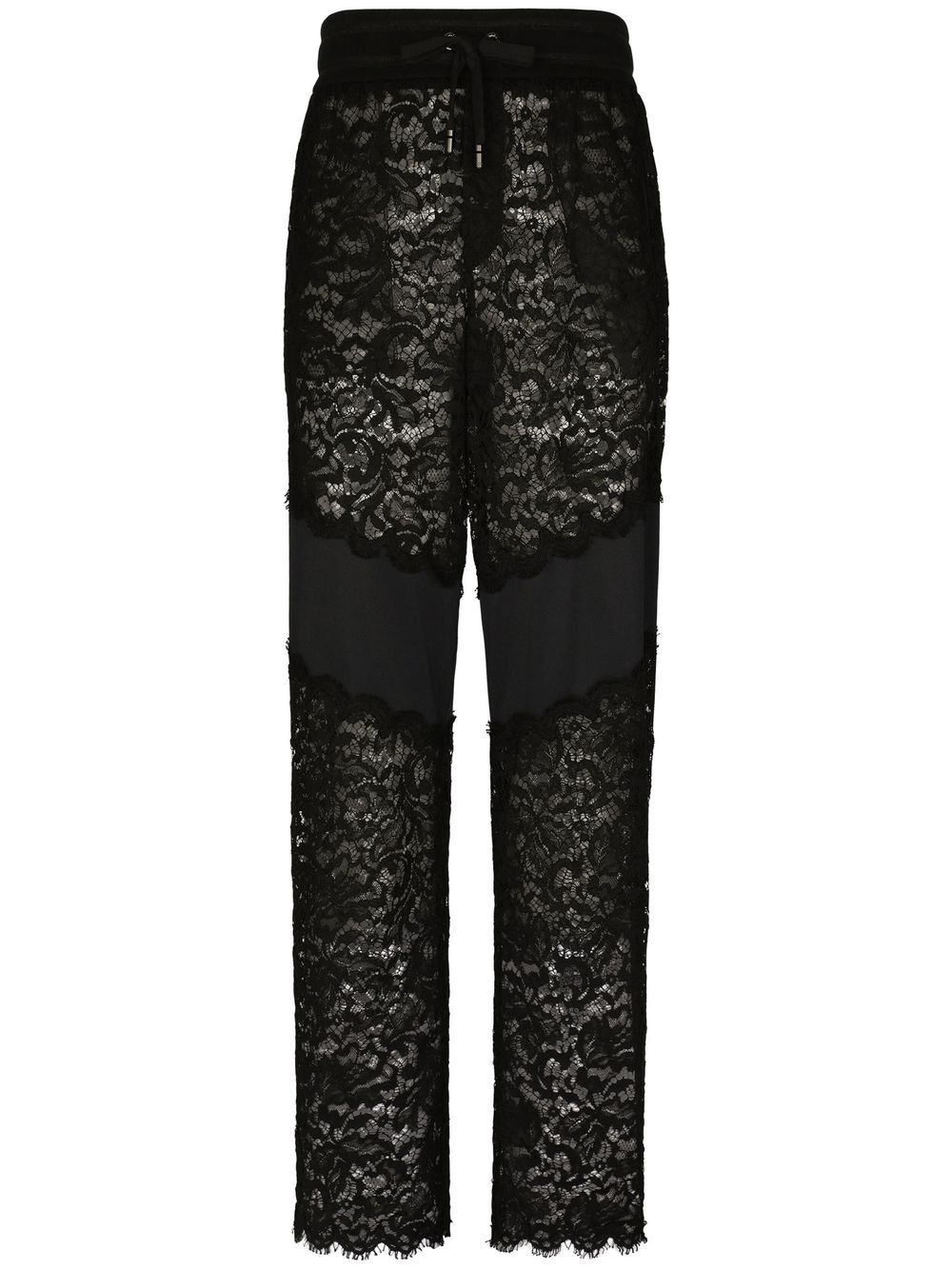 Lace-trim straight-leg trousers - Black