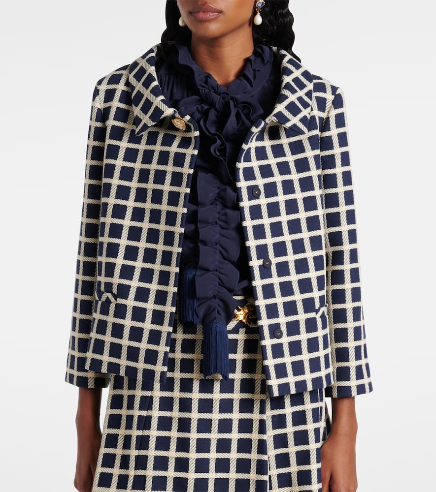 Checked wool and cotton-blend jacket