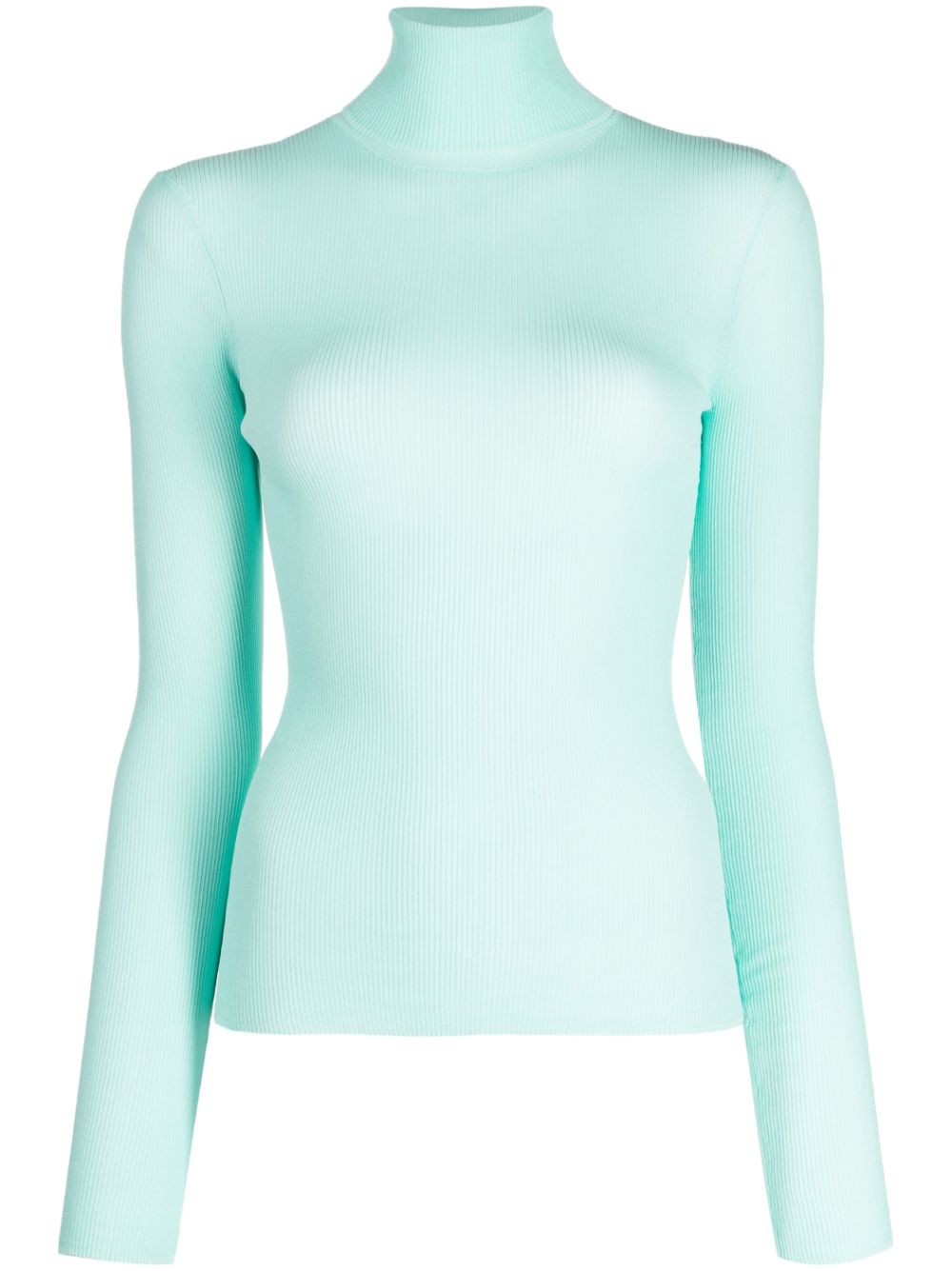 High-neck long-sleeve ribbed top - Green