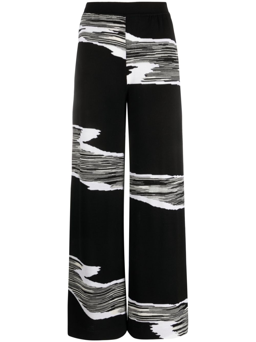Slub-print wide-leg trousers - Black