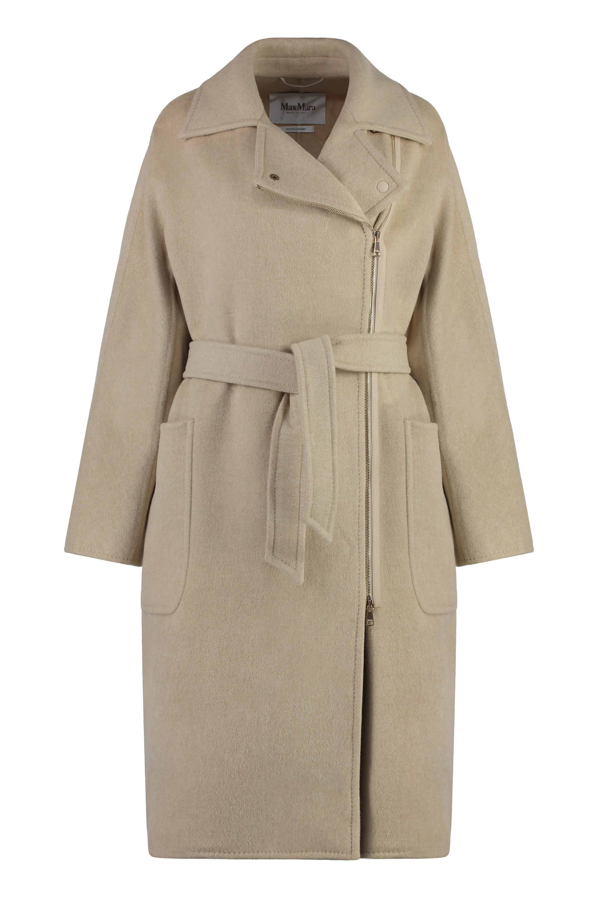 Agosto Wool Jacket with Lapel Collar and Coordinated Waist Belt