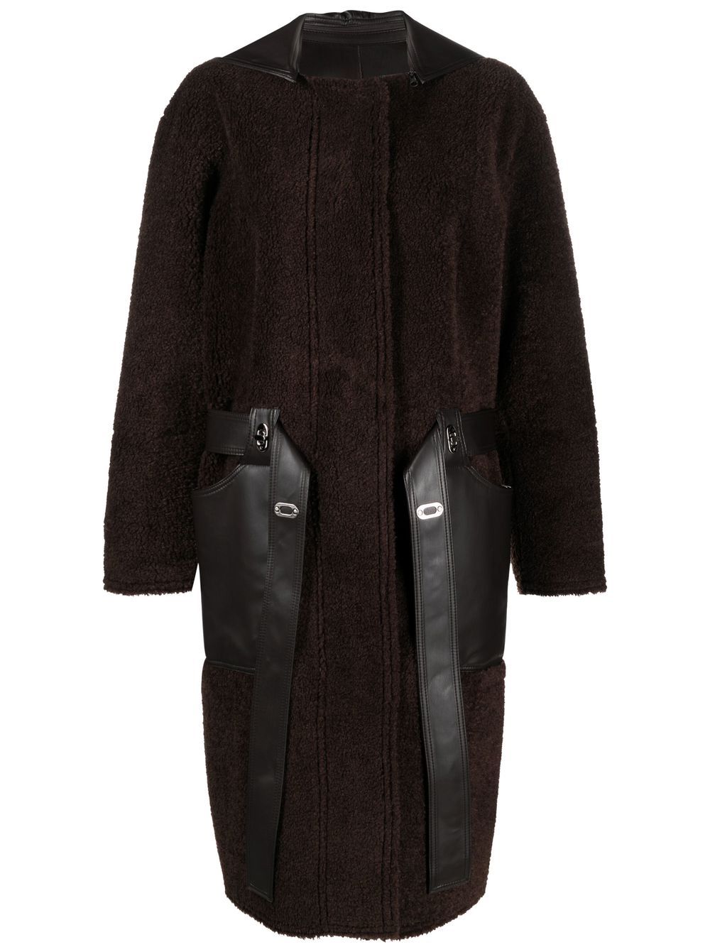 Faux-leather zip-up coat - Brown