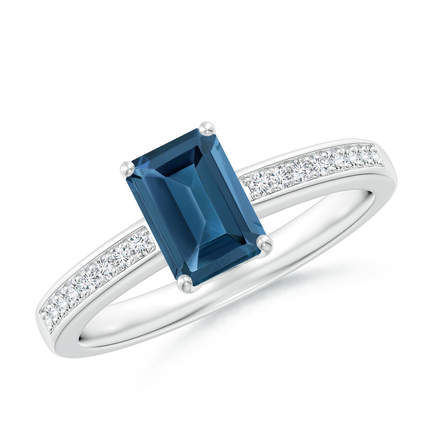 Angara 1.2 Carats Octagonal London Blue Topaz Cocktail Ring with Diamonds in Platinum