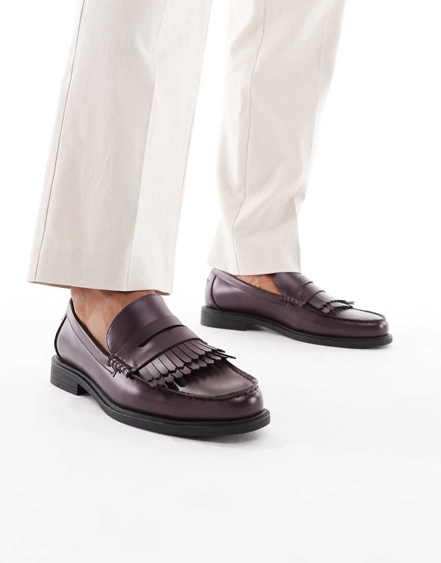 Penny loafers in burgundy with fringe detail-Brown