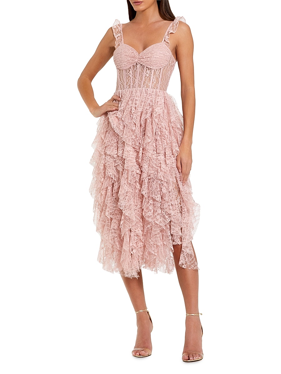 Women's Lace Ruffled A-Line Midi-Dress - Blush