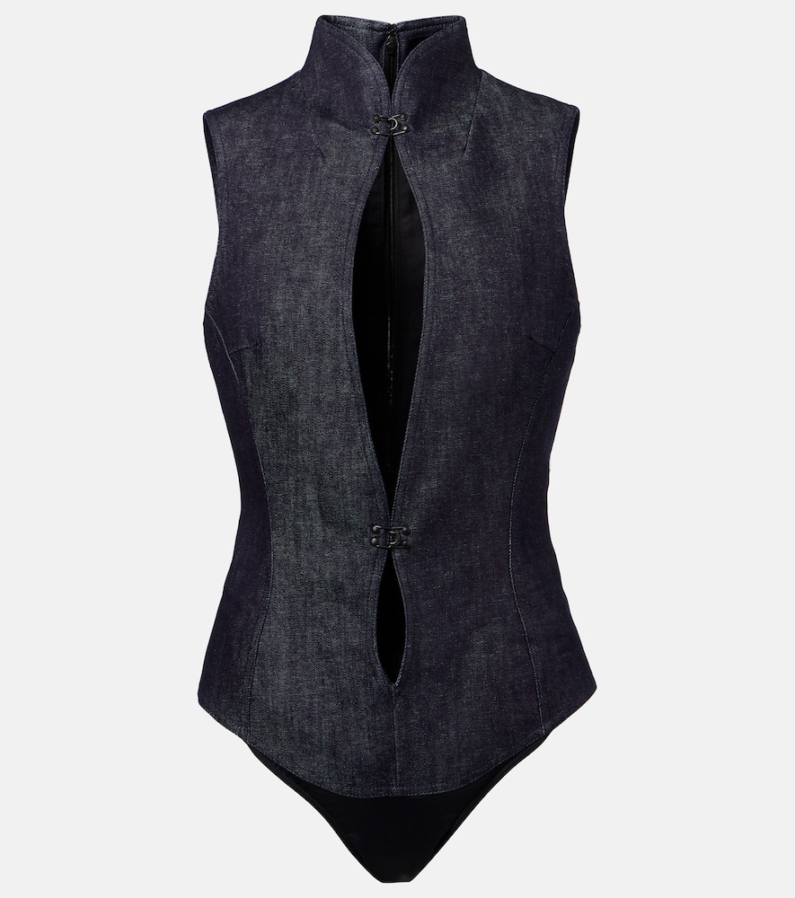 Cutout denim bodysuit