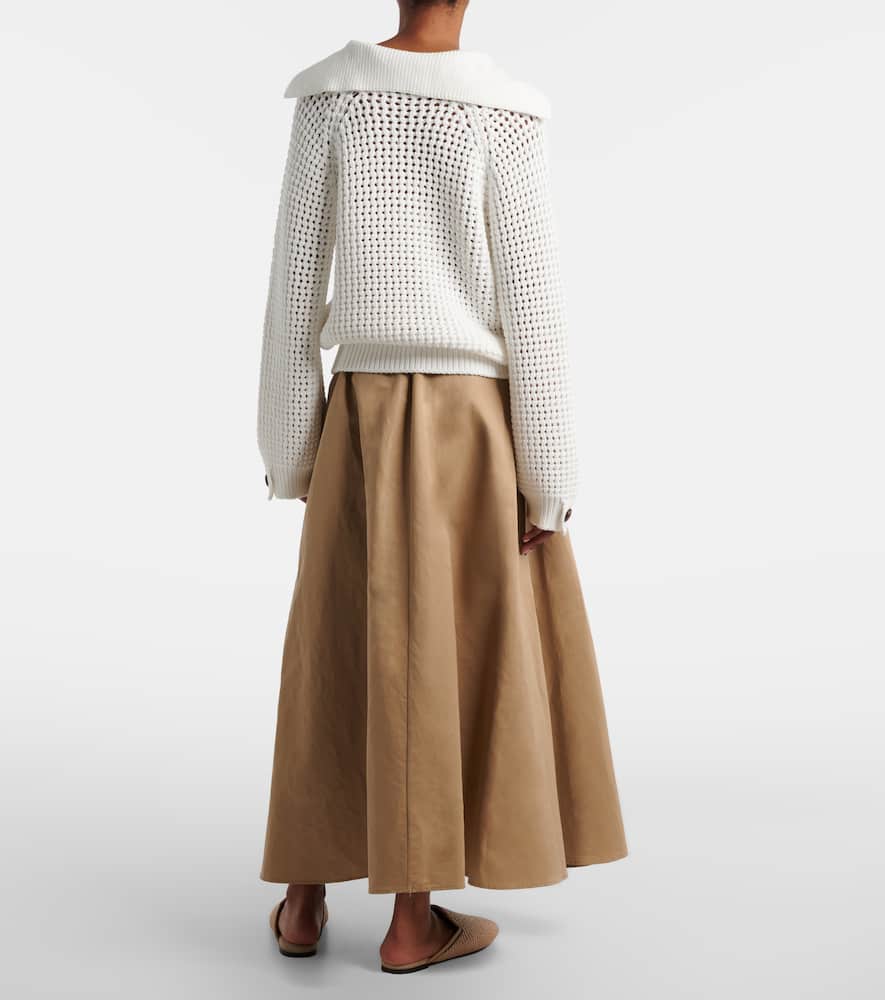 Cotton-blend midi skirt