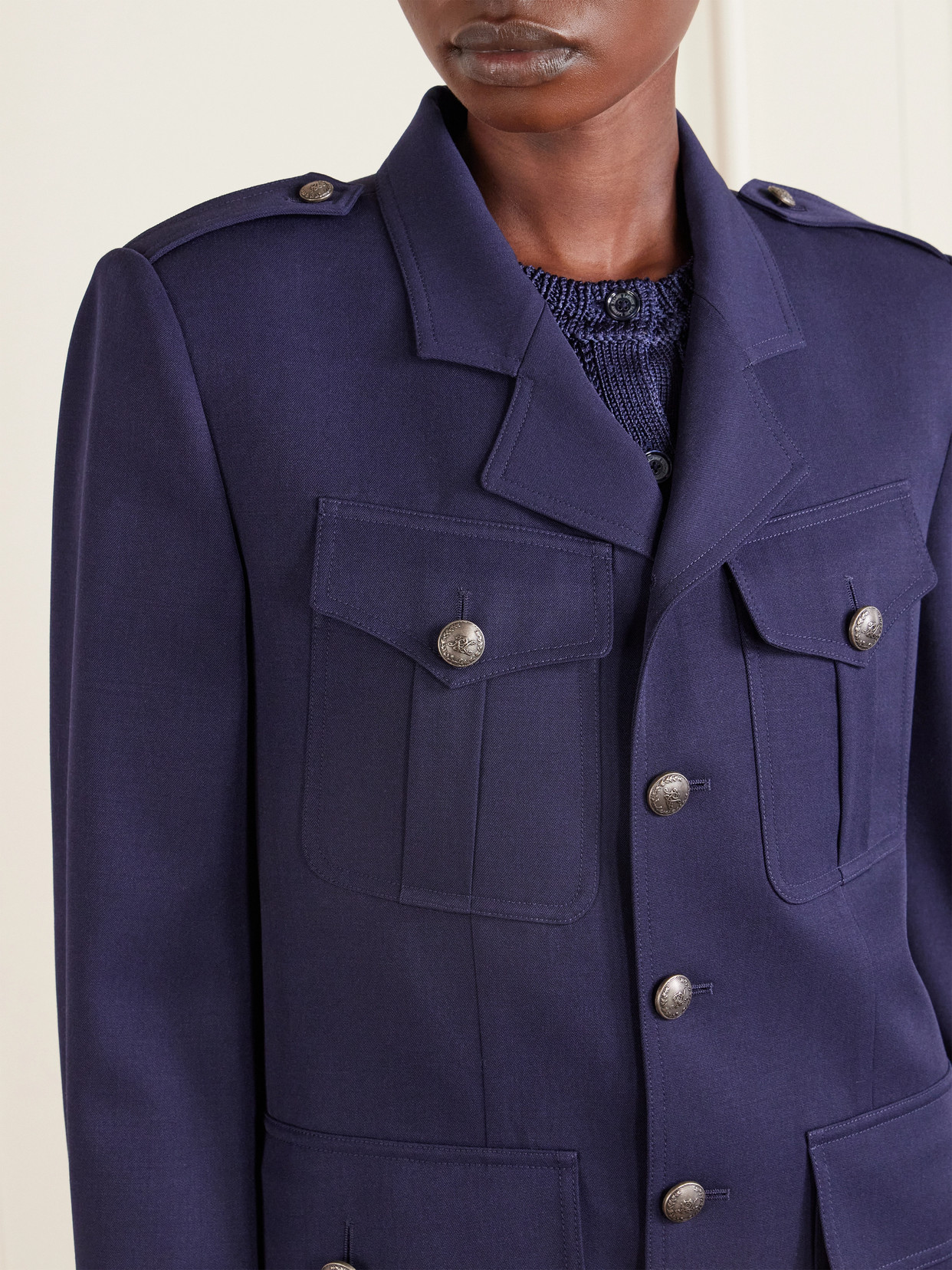 Annabeth Grain De Poudre Wool Jacket - Blue