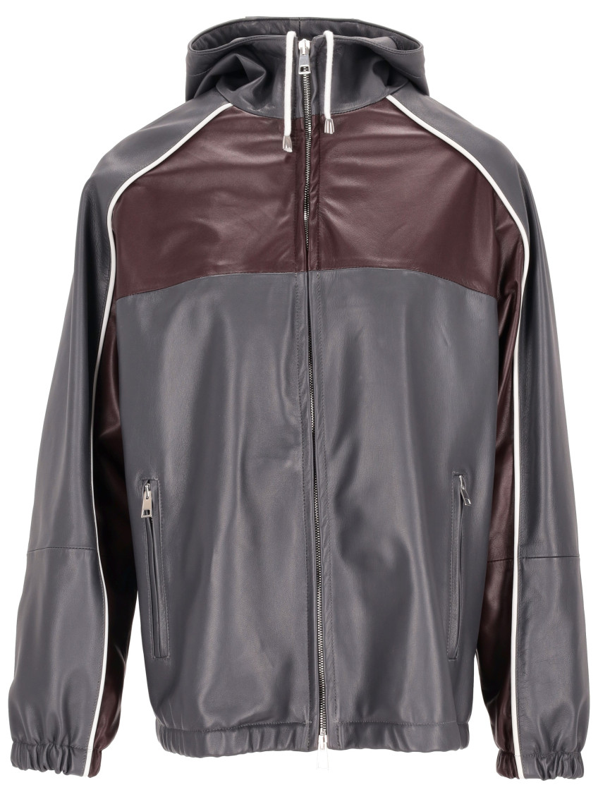 Grey Hooded Leather Vintage Jacket