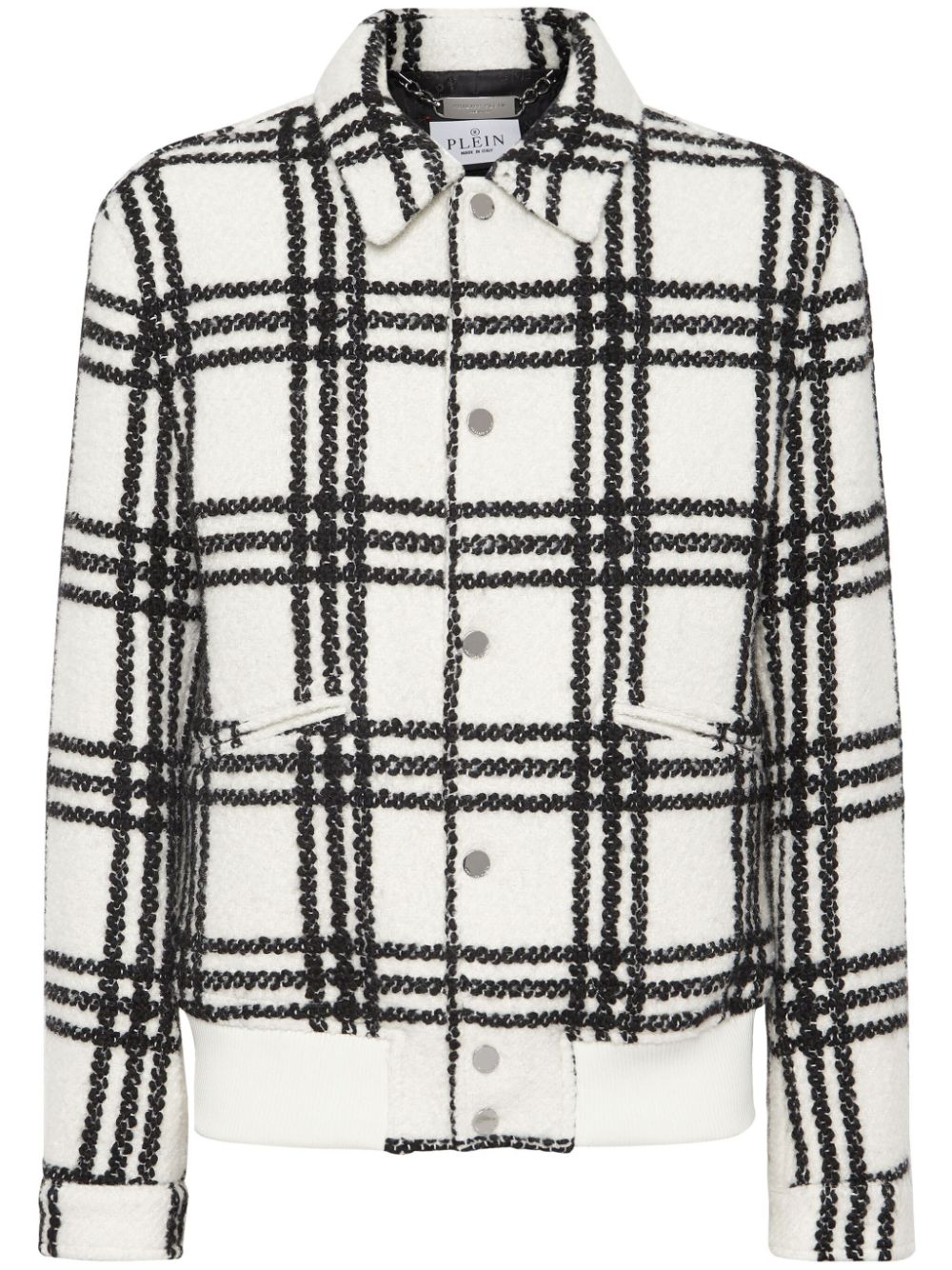 Plaid-check pattern bomber jacket - Black