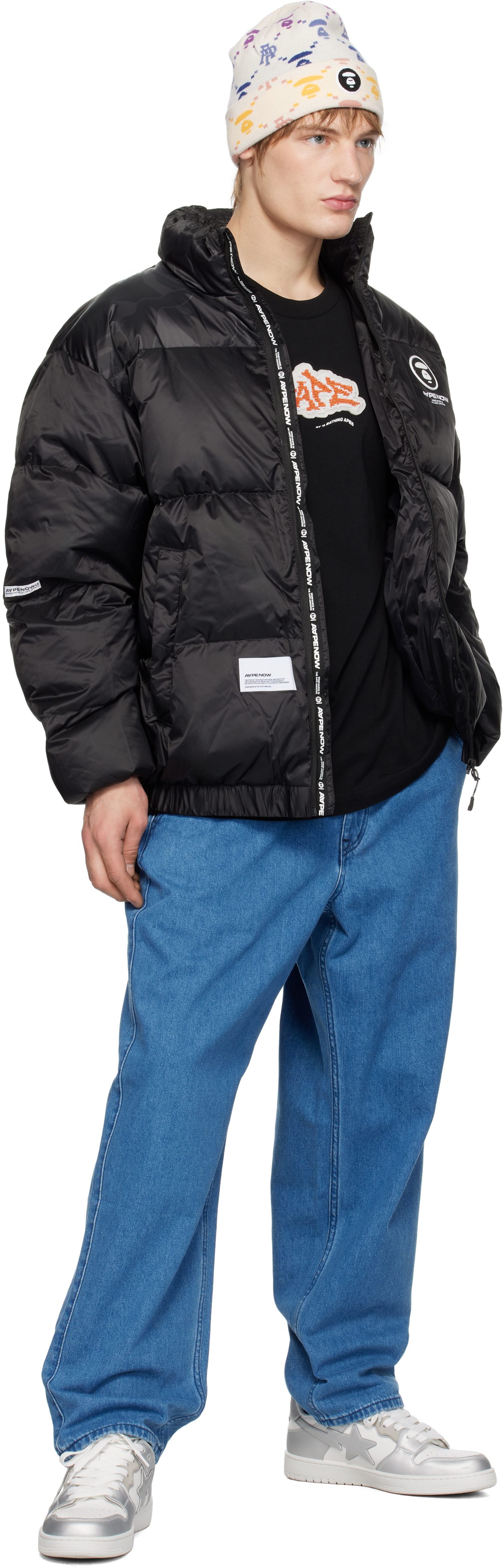 AAPE by A Bathing Ape Black 'AAPE NOW' Moonface Logo Zip-Up Down Jacket