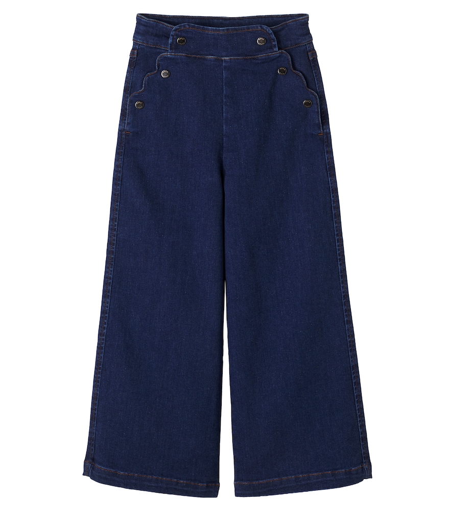 Scalloped wide-leg jeans