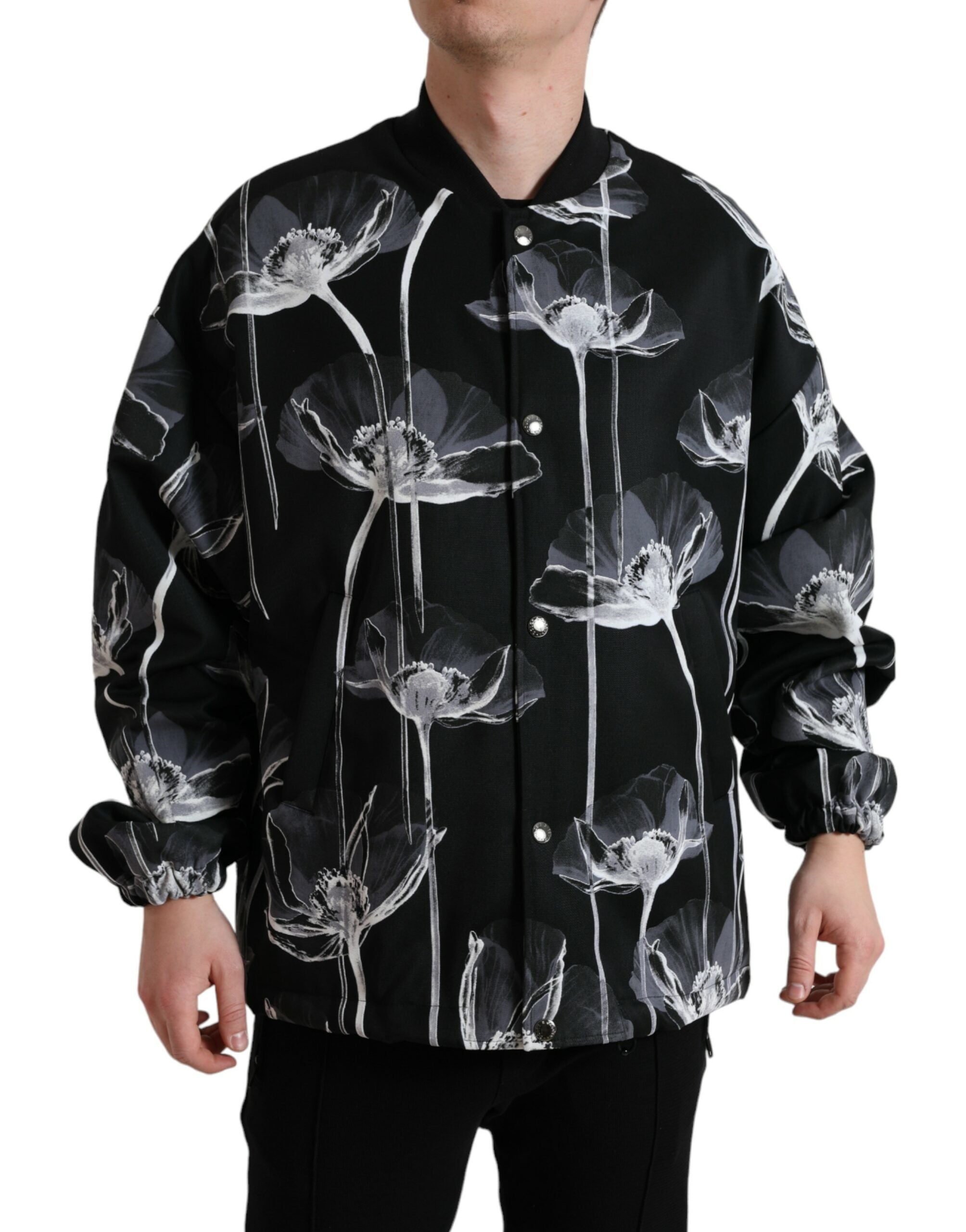 Floral Print Virgin Wool Jacket — Black