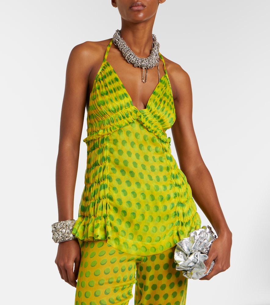 Polka-dot halterneck silk top