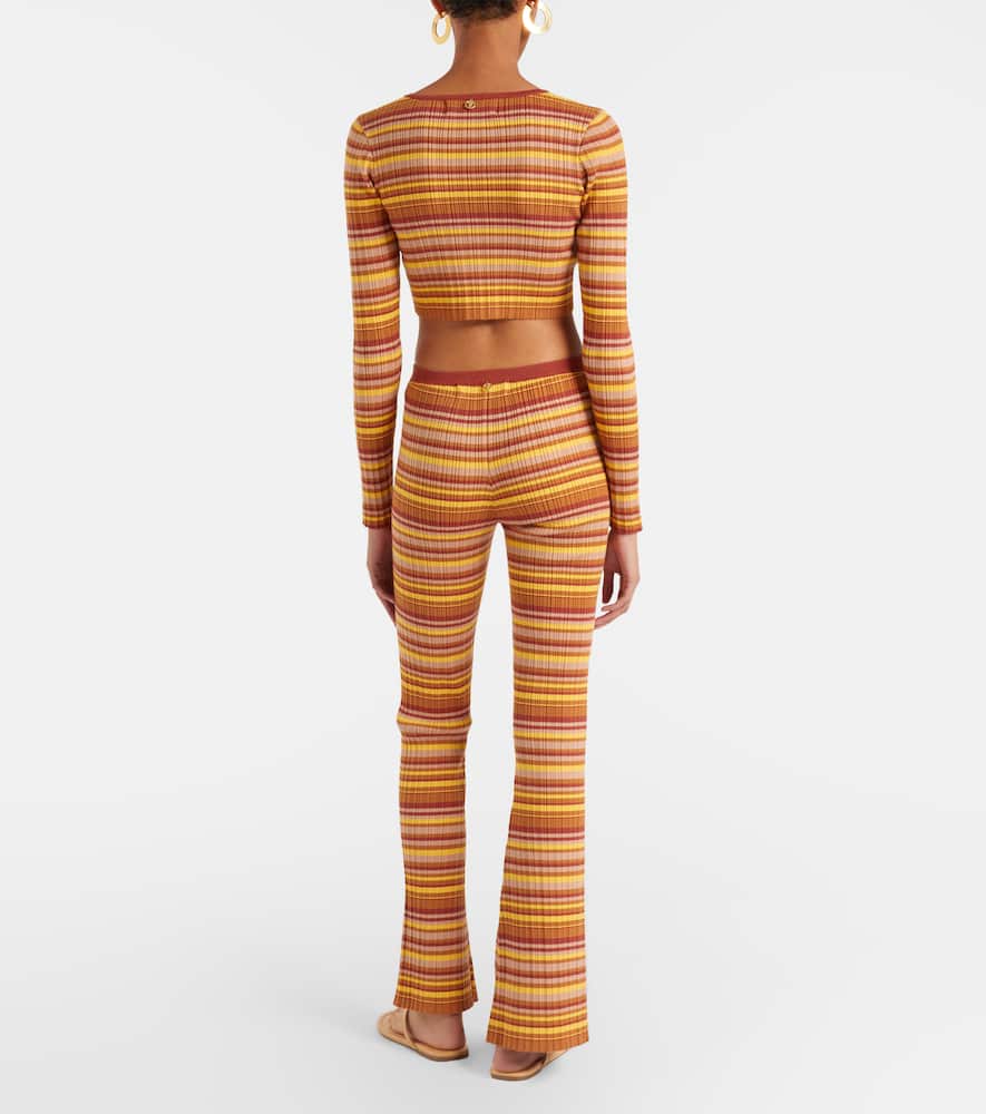 Ann ribbed-knit striped flared pants