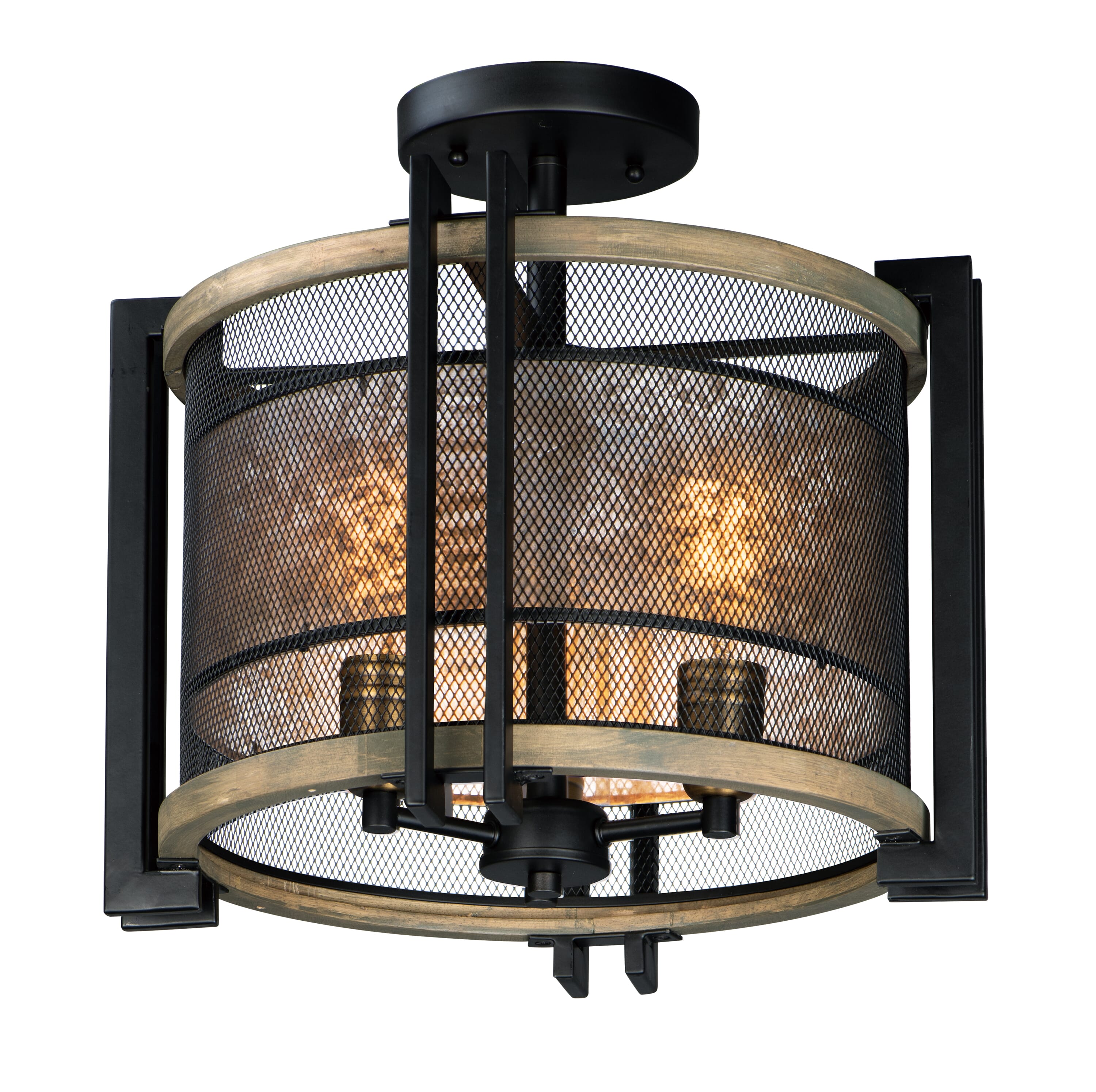 Boundry 3-Light Ceiling Light in Black/Barn Wood/Antique Bra