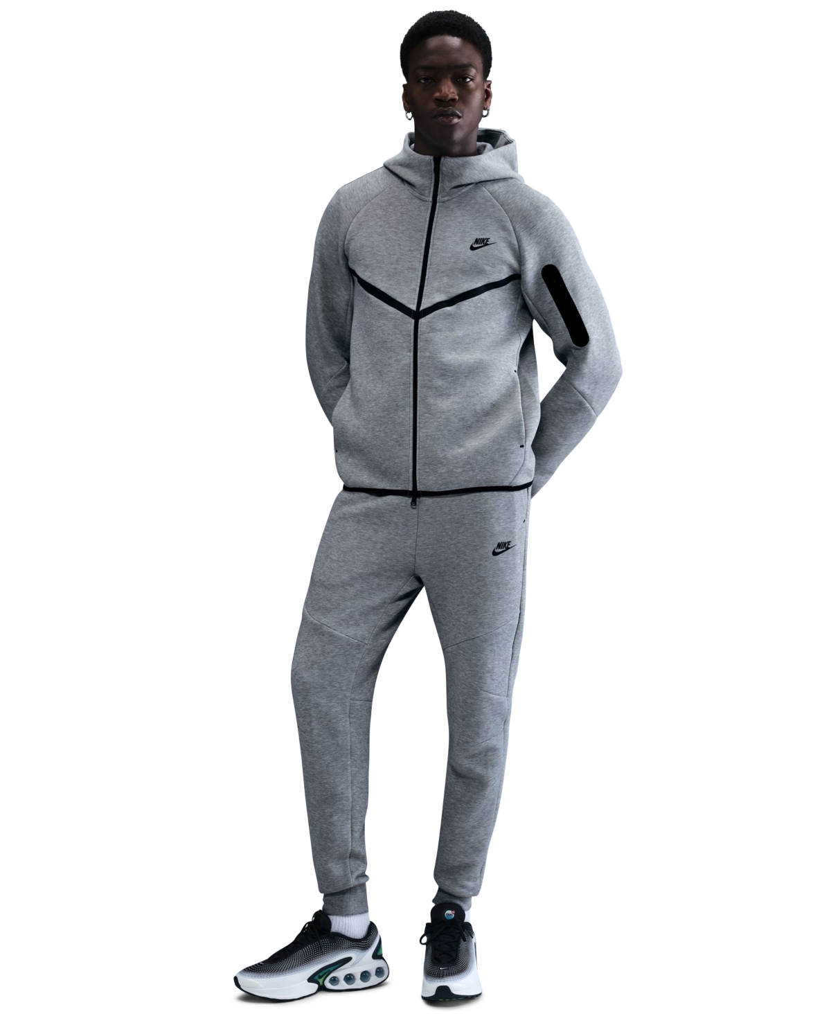 Men's Tech Fleece Full-Zip Windrunner Logo Hoodie - Dark Gray Heather/Black
