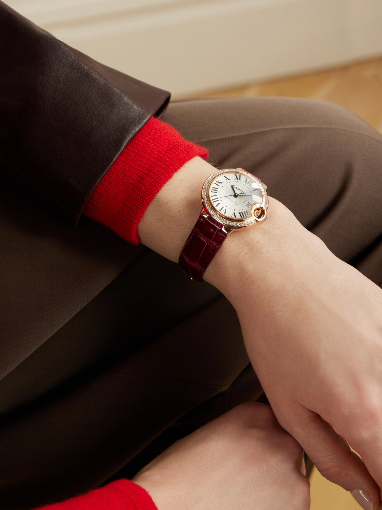 Ballon Bleu De Automatic 33mm 18-karat Rose Gold, Alligator And Diamond Watch - One size