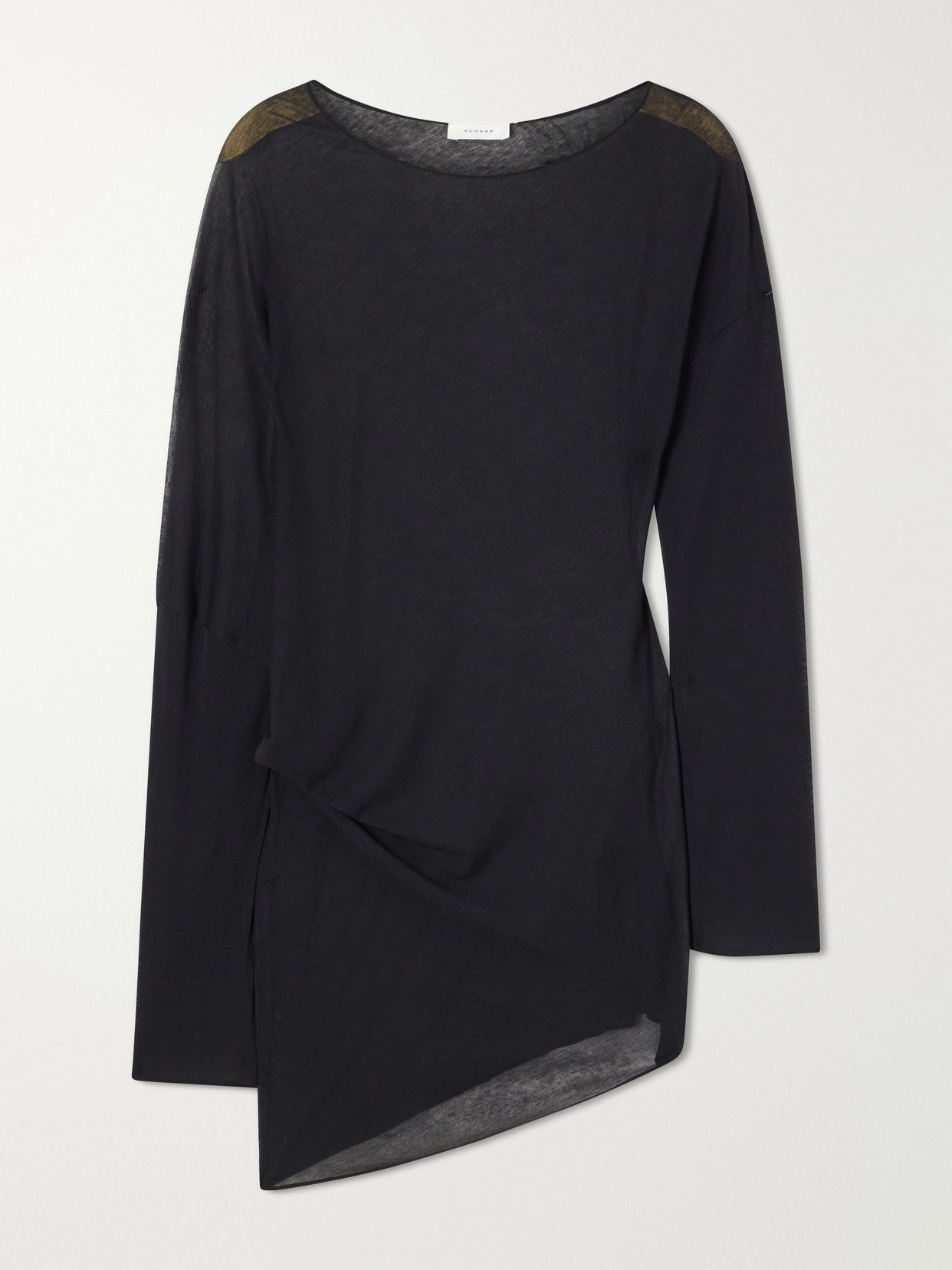 Cobia Asymmetric Gathered Cotton-gauze Blouse - Black
