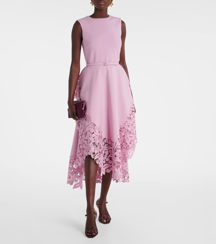Wool-blend and lace cocktail dress