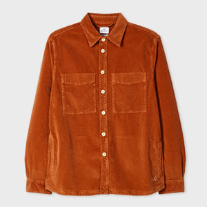 Rust Corduroy Patch-Pocket Overshirt Red