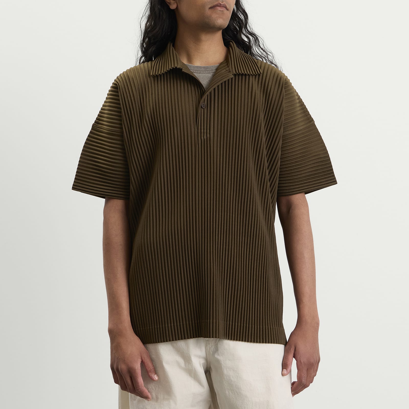 Men's Pleat Short Sleeve Shirt Genova Metal Ocher