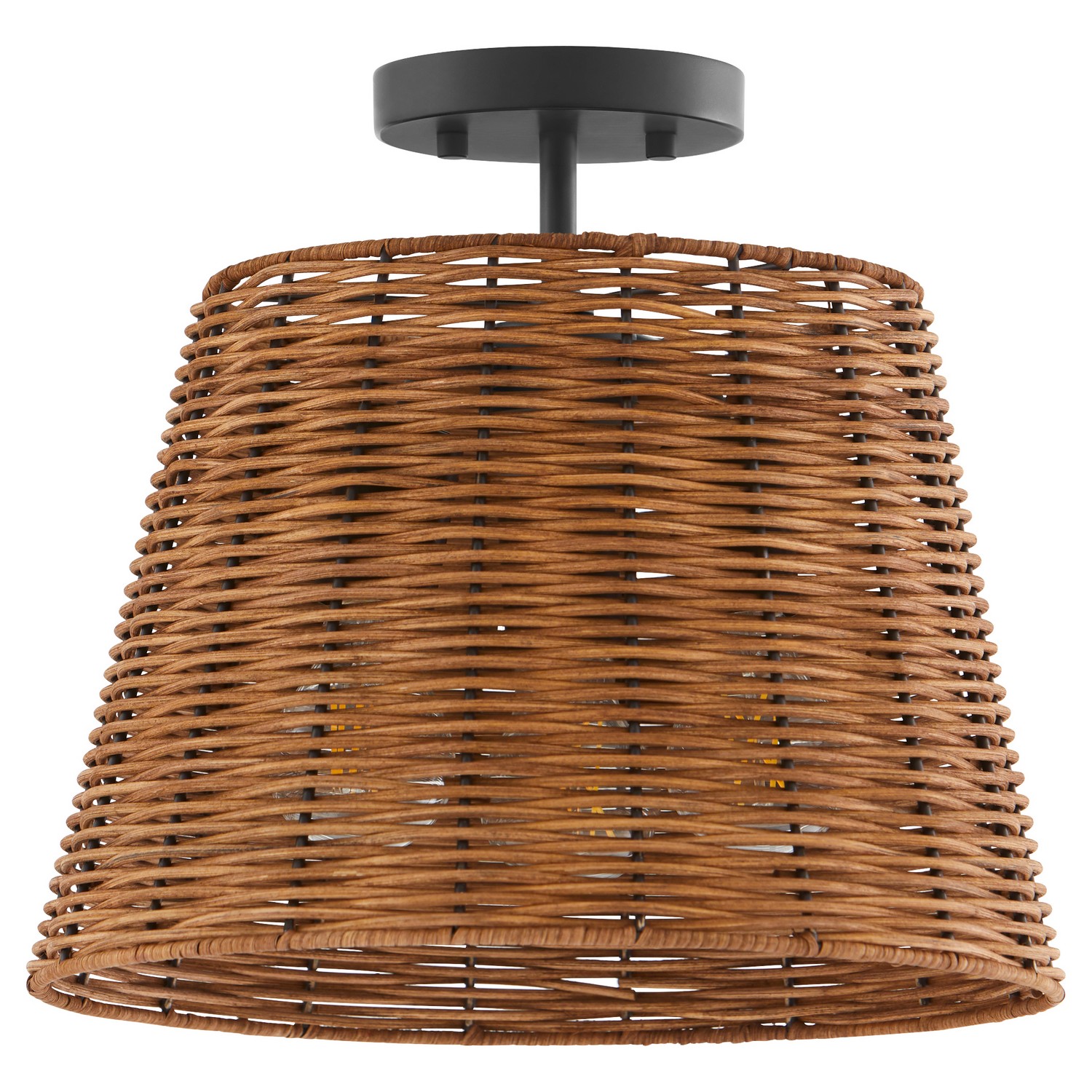 Matte Black Three Light Semi Flush Mount from the Wicker Collection