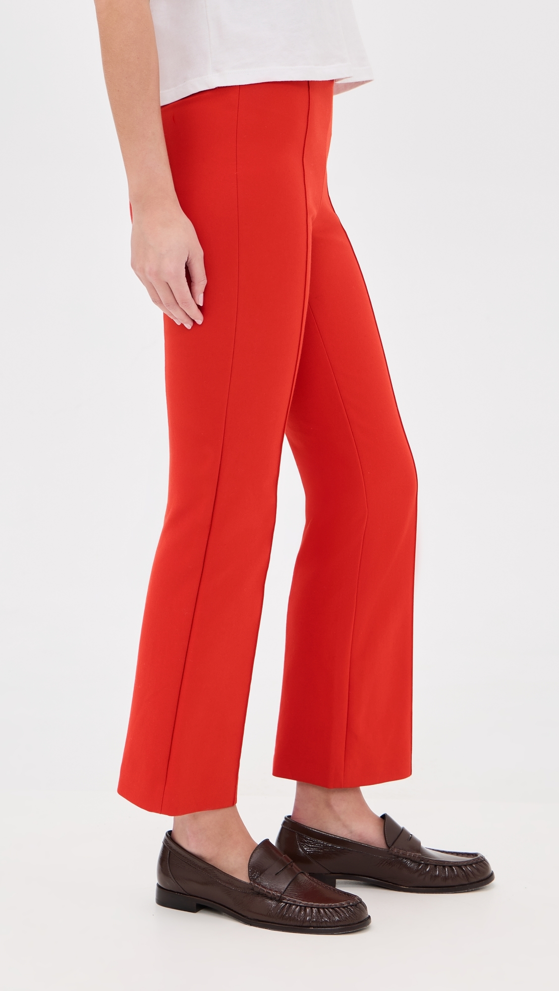 Mid Rise Pintuck Crop Flare Pants Dk Poppy