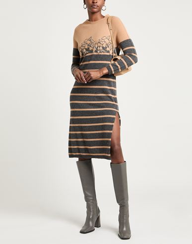 Ermanno Firenze Woman Midi dress Camel Size 6 Acrylic, Wool, Polyamide
