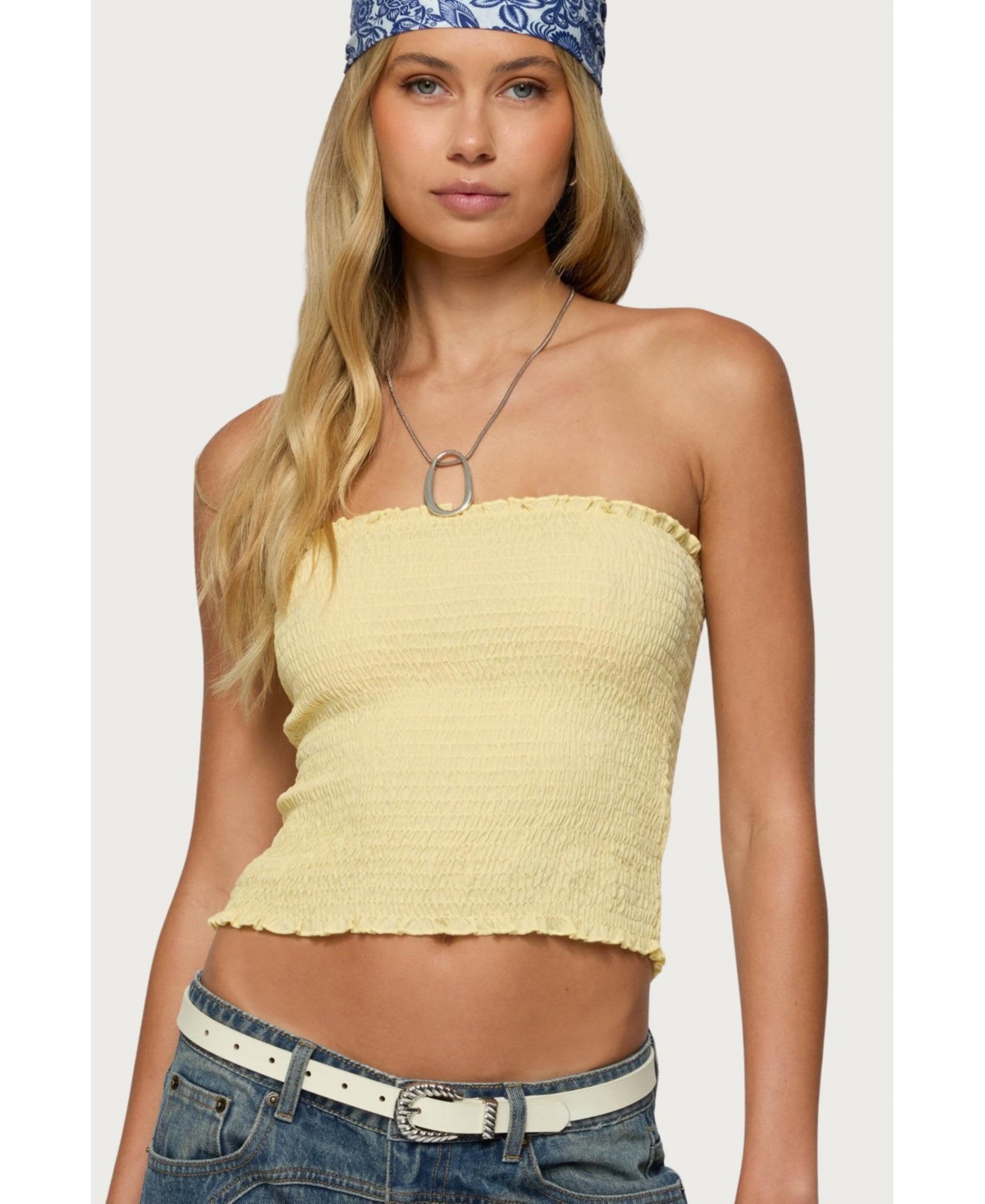 Womens Emmet Strapless Scrunch Top - Yellow