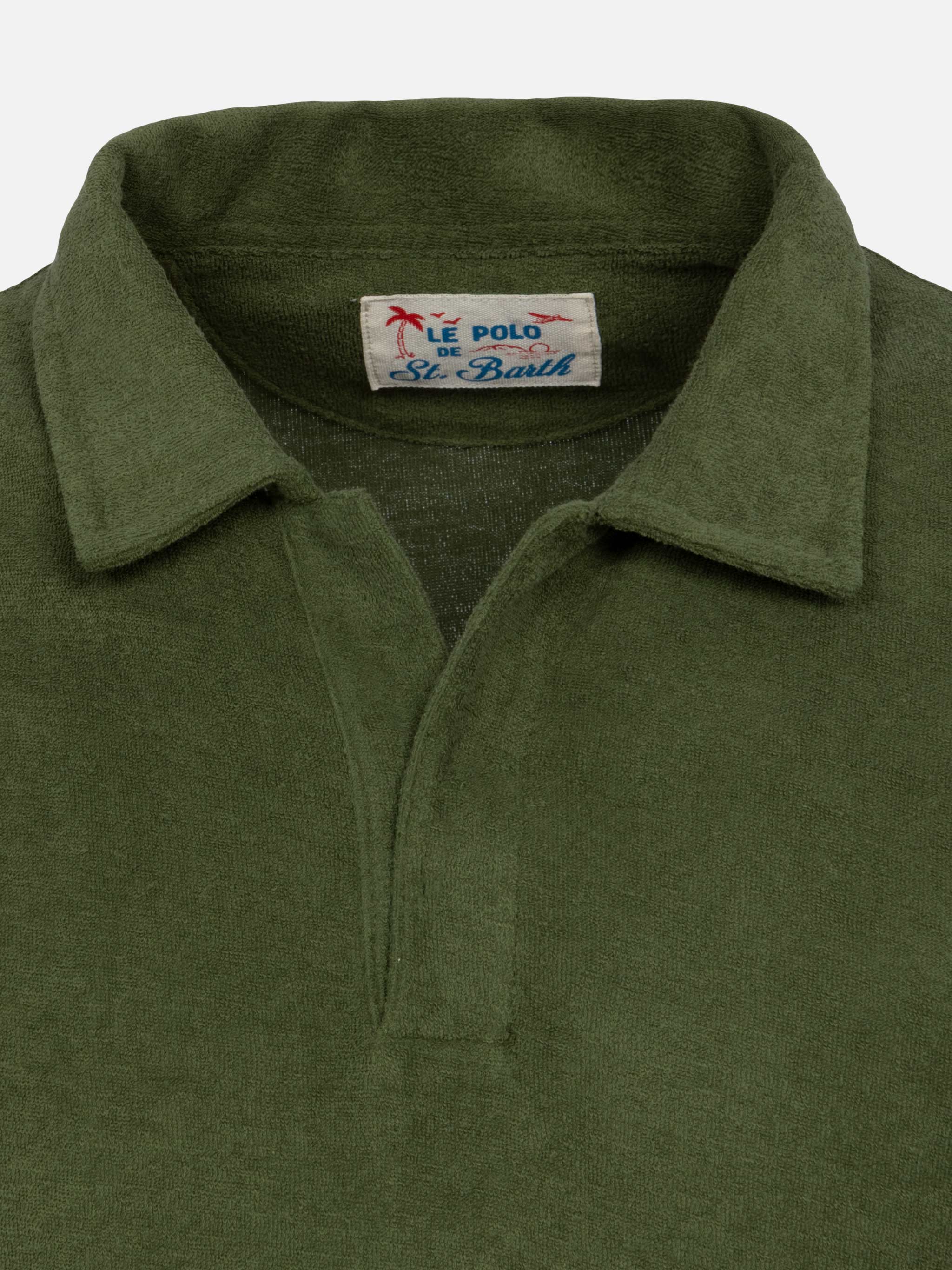 Jeremy Military Green Terry Buttonless Polo Shirt - Men