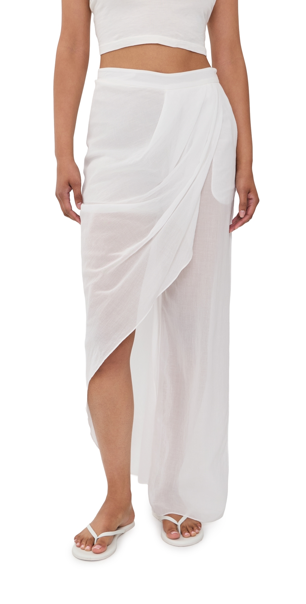 Draped Skirt Cotton Trousers White